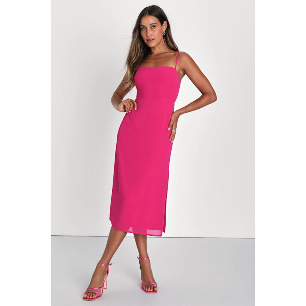 Fuchsia Sleeveless Midi Dress Pink - Size M